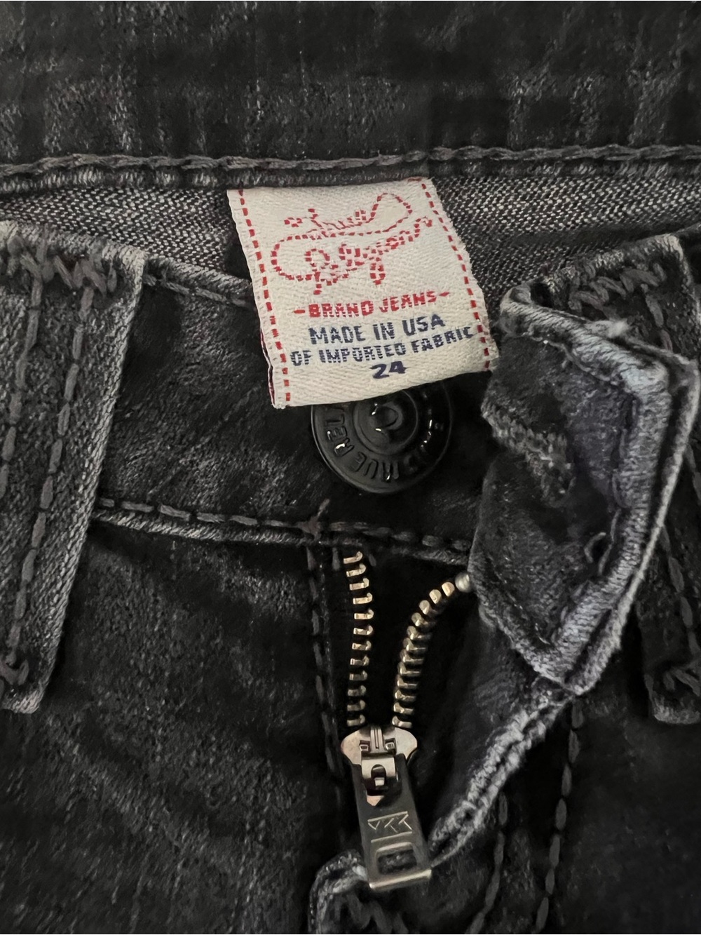 Vintage True Religion Joey Big T Flare Jeans Size 24 Black USA Y2K